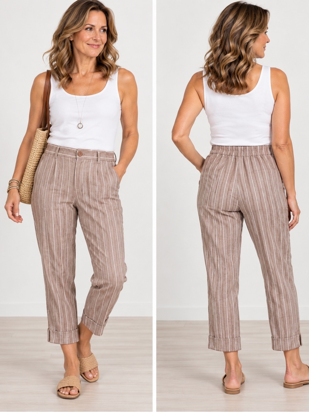 Soft Surroundings striped straight leg crop Pants linen blend M 10/12